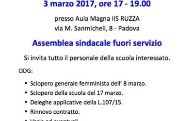3 marzo 2017, ASSEMBLEA SINDACALE verso gli SCIOPERI dell’8 e 17 marzo