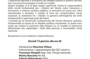 AUTONOMIA DIFFERENZIATA, su ZOOM alle ore 20 – 13 gennaio ’22