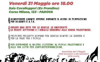 Assemblea pubblica, “Cessare il fuoco in Palestina”  Venerdì 31 maggio ore 18:00, Sala Cavalleggeri (ex Prandina), Padova